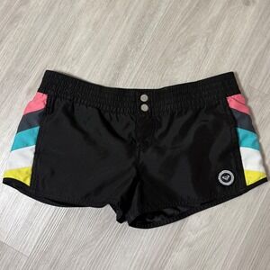 Roxy Board Shorts Black Multi Color Stripe Surf Swim Shorts Womens Size 7